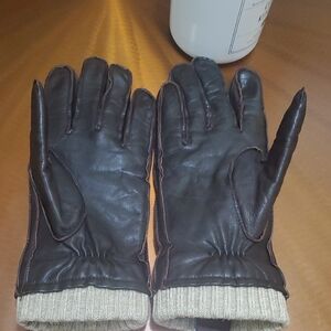 Black Brown 1826 Taupe Knit Accessory Leather Gloves Excellent Condicion